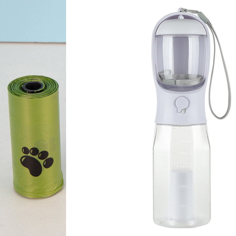 PetiMundo - Hunde Trinkflasche mit Futterbehälter und Kotbeutelfach